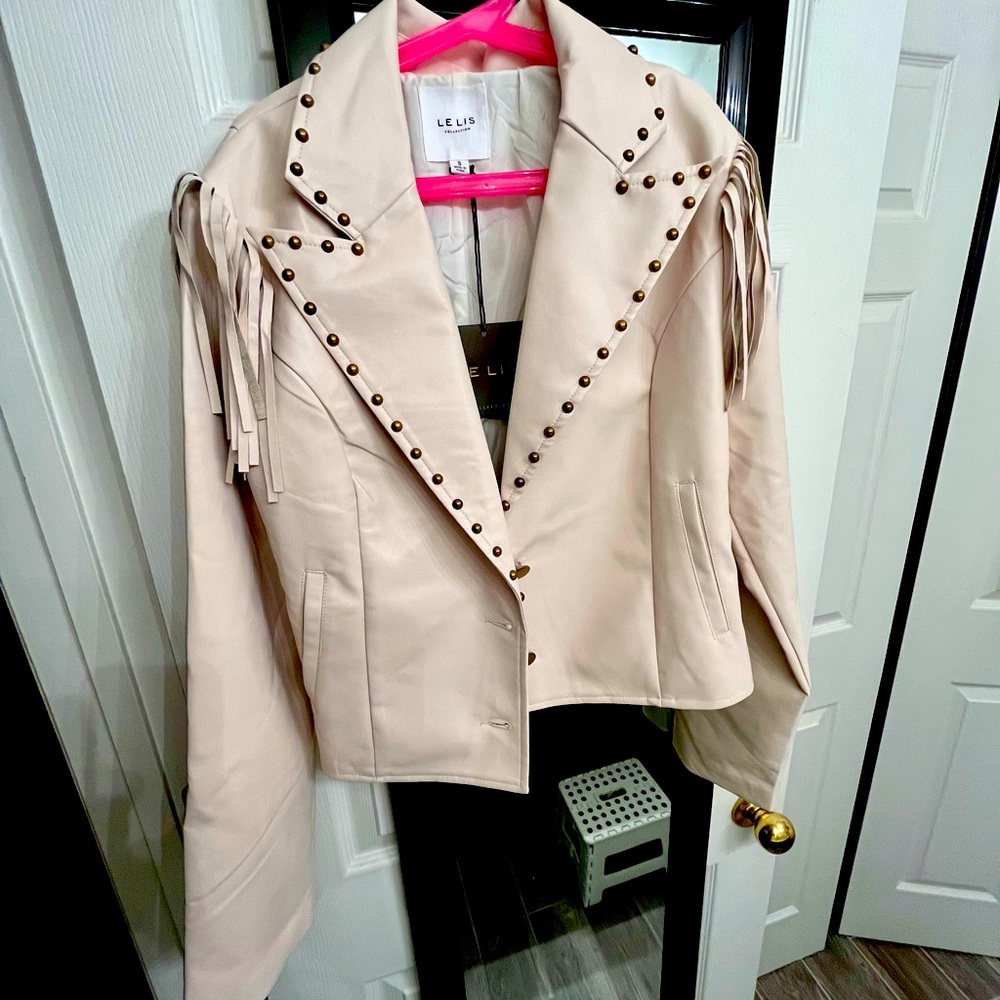 NWT ivory studded vegan leather jacket